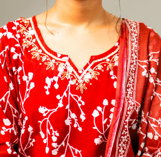 Cotton Kurta Set with Floral Print