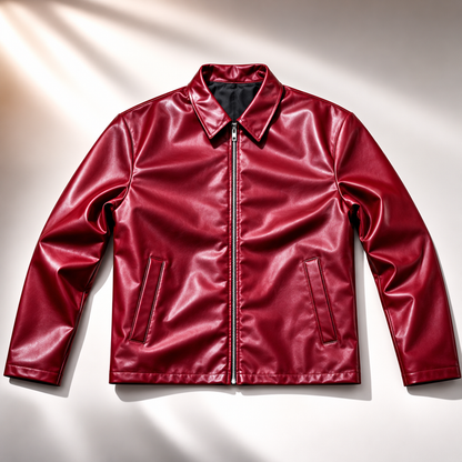 Red Boxy Fit Cropped Faux Leather Jacket