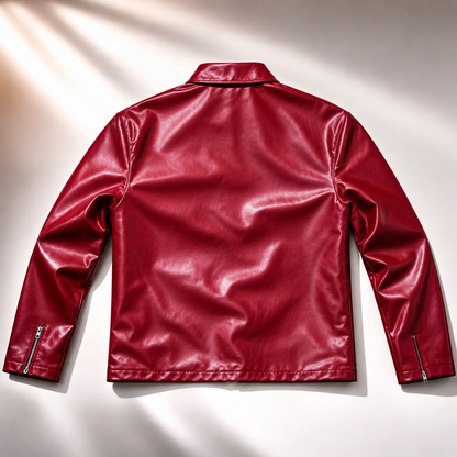 Red Boxy Fit Cropped Faux Leather Jacket