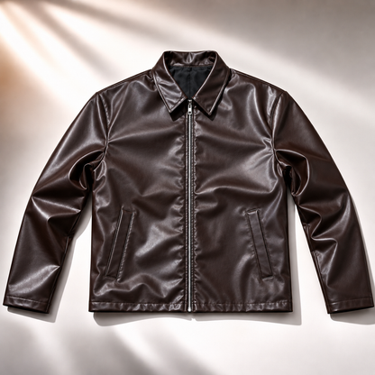 Premium Brown Boxy Fit Faux Leather Jacket
