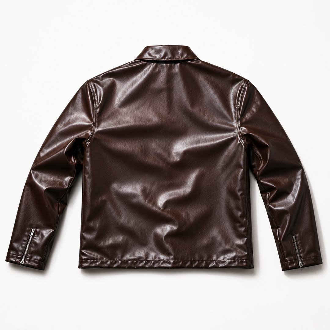 Premium Brown Boxy Fit Faux Leather Jacket
