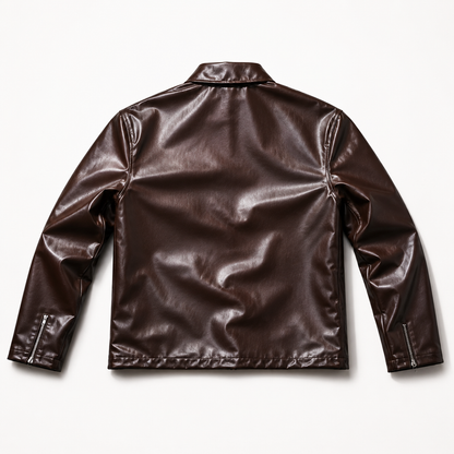 Premium Brown Boxy Fit Faux Leather Jacket