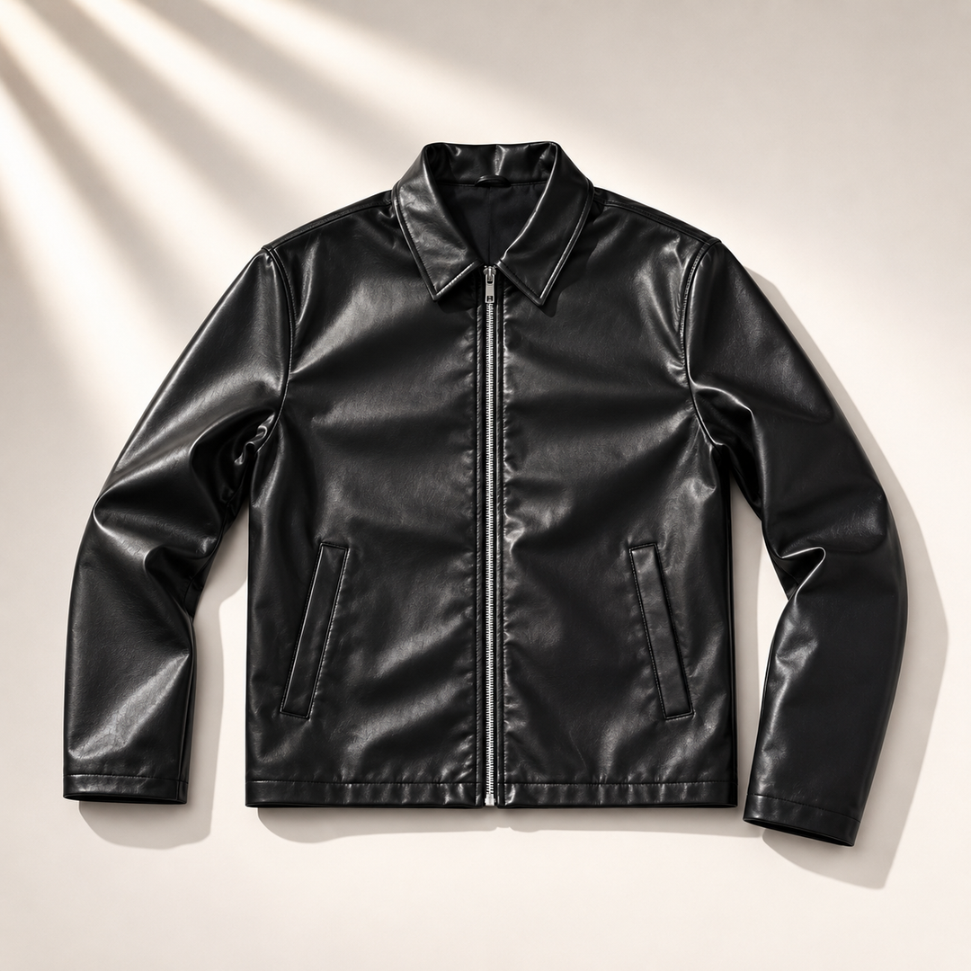 Black Boxy Fit Faux Leather Jacket | Streetwear