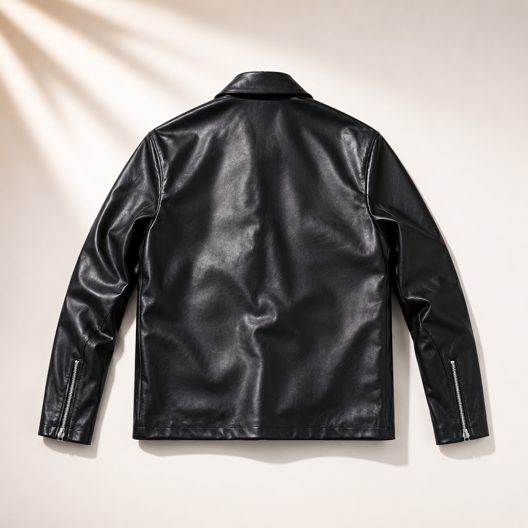 Black Boxy Fit Faux Leather Jacket | Streetwear
