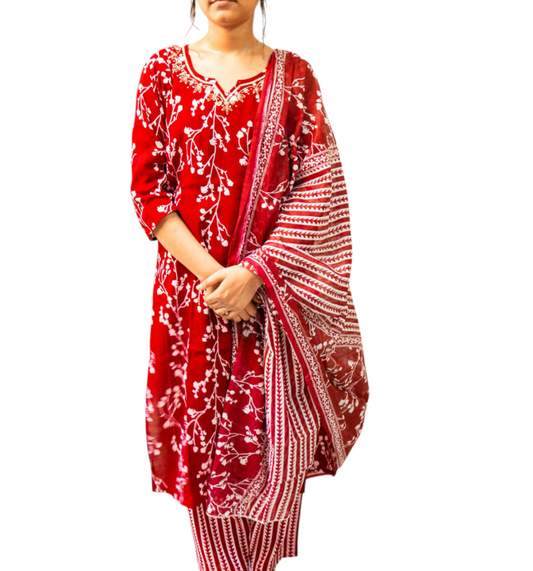 Cotton Kurta Set with Floral Print